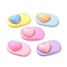 Cute Opaque Resin Cabochons, Oval with Heart, Mixed Color, 22.5x27x10.5mm