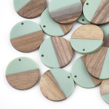 Honeyhandy Resin & Walnut Wood Pendants, Flat Round, Turquoise, 28.5x3.5~4mm, Hole: 1.5mm