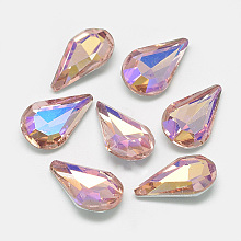 Honeyhandy Pointed Back Glass Rhinestone Cabochons, Back Plated, Faceted, AB Color Plated, teardrop, Dark Salmon, 13x8x4mm