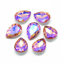 Honeyhandy Pointed Back Glass Rhinestone Cabochons, Back Plated, Faceted, AB Color Plated, teardrop, Dark Salmon, 25x18x6mm