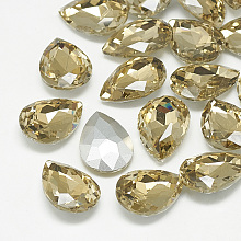 Honeyhandy Pointed Back Glass Rhinestone Cabochons, Back Plated, Faceted, teardrop, Coffee, 18x13x5mm