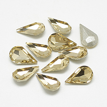 Honeyhandy Pointed Back Glass Rhinestone Cabochons, Back Plated, Faceted, teardrop, Coffee, 10x6x3mm