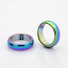 Honeyhandy Electroplate Non-Magnetic Synthetic Hematite Wide Band Rings, Rainbow Plated, 19mm