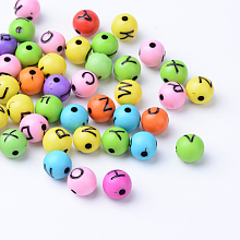 Honeyhandy Craft Acrylic Horizontal Hole Letter Beads, Round, Mixed Color, 7~8mm, Hole: 1.5mm, about 1922pcs/500g