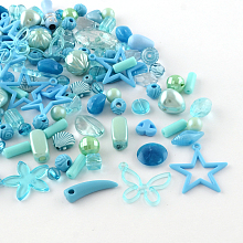 Honeyhandy Acrylic Beads, Mixed Shapes, Light Sky Blue, 5.5~28x6~20x3~11mm, Hole: 1~5mm