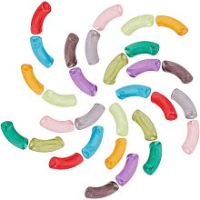 SUNNYCLUE 40Pcs 10 Colors Colorful Acrylic Beads Imitation Gemstone Tube Curved Bead Large Hole Chunky Translucent Charms for DIY Jewelry Making Friendship Bangles Bamboo Bracelets Supplies Findings