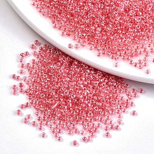 Honeyhandy 12/0 Glass Seed Beads, Transparent Inside Colours Luster, Round Hole, Round, Light Coral, 12/0, 2~2.5x1.5~2mm, Hole: 0.8mm, about 30000pcs/bag