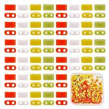 CREATCABIN 800Pcs 2 Hole Half Tila Beads 4 Colors Seed Glass Beads Square Rectangle Mini Opaque with Plastic Container for Craft Bracelet Necklace Earring Jewelry Making(White Yellow Green Red) 5x2mm