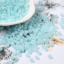 Glass Seed Beads, Ceylon, Round Hole, Round, Light Cyan, 4x3mm, Hole: 1.2mm, 7650pcs/pound