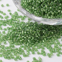 Honeyhandy 12/0 Silver Lined Round Glass Seed Beads, Yellow Green, 2~3x1.5~2mm, Hole: 0.8~1mm, about 37500pcs/pound