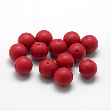 Honeyhandy Food Grade Eco-Friendly Silicone Beads, Round, Red, 14~15mm, Hole: 2mm