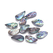 Honeyhandy Natural Abalone Shell/Paua Shell Pendants, teardrop, Twist, 28.5~31x16~16.5x1.5~1.8mm, Hole: 1mm