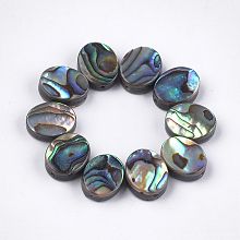 Honeyhandy Abalone Shell/Paua Shell Beads, Oval, Dark Green, 10x8x3.5~4mm, Hole: 1mm