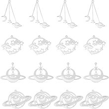 DICOSMETIC 16Pcs 4 Styles Stainless Steel Planet Pendant with Sun and Moon Satellite Charms Outer Space Charm for DIY Earrings Necklace Jewelry Making Crafting