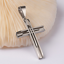 Honeyhandy 304 Stainless Steel Cross Big Pendants, Stainless Steel Color, 62x42x6mm, Hole: 11x17mm