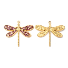 Honeyhandy 304 Stainless Steel Enamel Pendants, Real 18K Gold Plated, Dragonfly Charm, Brown, 24x27x2mm, Hole: 1.4mm