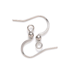 Honeyhandy 304 Stainless Steel French Earring Hooks, Flat Earring Hooks, Ear Wire, with Horizontal Loop, Stainless Steel Color, 15~17x18mm, Hole: 2mm, Pin: 0.7mm