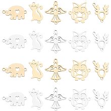 SUNNYCLUE 1 Box 20Pcs 5 Styles Animal Connector Charms Bulk Stainless Steel Cat Deer Eagel Hollow Connector Links with Double Loops for Jewelry Making Crafts Supplies, Golden Silver