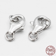 Honeyhandy Rhodium Plated 925 Sterling Silver Lobster Claw Clasps, Platinum, 8x5x2.5mm, Hole: 1.5mm