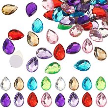 FINGERINSPIRE 80Pcs Flat Back Teardrop Acrylic Self-Adhesive Rhinestone Gems Stick with Container 8 Colors Crystals Bling Sticker Acrylic Jewels for Costume Making Cosplay Jewels Crafts 0.7x1 inch