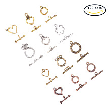 PandaHall Elite 120 Sets 12 Style Tibetan Style Alloy Toggle TBar Clasps Findings Jewelry Making