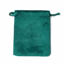 Honeyhandy Velvet Jewelry Drawstring Bags, with Satin Ribbon, Rectangle, Teal, 10x8x0.3cm