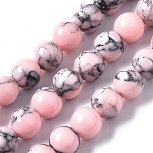 Honeyhandy Dyed Synthetic Turquoise Gemstone Bead Strands, Round, Pink, 6mm, Hole: 1mm, about 66pcs/strand, 15.7 inch