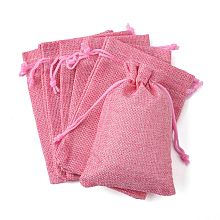 Honeyhandy Polyester Imitation Burlap Packing Pouches Drawstring Bags, Flamingo, 13.5x9.5cm