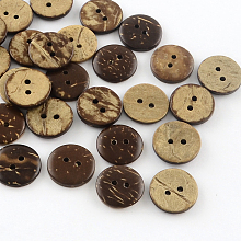 Honeyhandy 2-Hole Flat Round Coconut Buttons, Coconut Brown, 15x3mm, Hole: 2mm