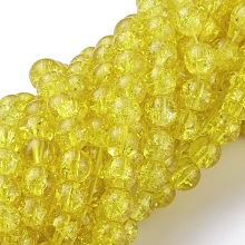 Arricraft Yellow Crackle Glass Round Beads Strands, 8mm, Hole: 1.3~1.6mm, about 100pcs/strand, 31.4 inches