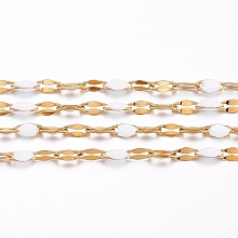 Honeyhandy Ion Plating(IP) 304 Stainless Steel Link Chains, with Enamel, Soldered, Golden, White, 4~10x2x0.4~2mm