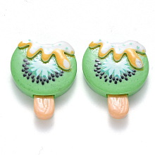 Resin Cabochons, Ice Lolly with Kiwi Fruit, Imitation Food, Medium Spring Green, 25x19x6mm