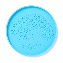 Honeyhandy DIY Cup Mat Silicone Molds, Resin Casting Molds, For UV Resin, Epoxy Resin Jewelry Making, Flat Round with Tree of Life, Light Sky Blue, 110x7mm, Inner Diameter: 106mm