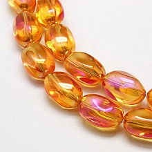 Honeyhandy Full Rainbow Plated Crystal Glass Oval Beads, Orange Red, 21x13mm, Hole: 1mm