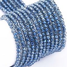 Honeyhandy Electroplate Glass Beads Strands, Full Rainbow Plated, Faceted, Rondelle, Marine Blue, 2x1.5mm, Hole: 0.6mm, about 235~247pcs/Strand, 14.57~14.76 inch(37~37.5cm)