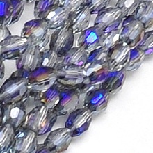 Electroplate Glass Beads Strands, Half Plated, Faceted, Oval, Mauve, 6x4mm, Hole: 1mm, about 72pcs/strand, 16 inch