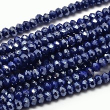 Honeyhandy Faceted Rondelle Full Rainbow Plated Electroplate Glass Beads Strands, Midnight Blue, 3x2mm, Hole: 0.5mm, about 148pcs/strand, 14.9 inch