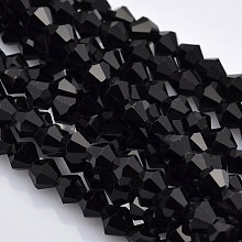 Honeyhandy Faceted Bicone Glass Beads Strands, Black, 3x3mm, Hole: 1mm, about 125~130pcs/strand, 11.8 inch