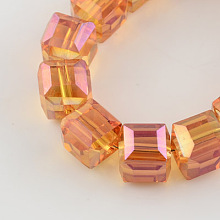 Honeyhandy Electroplate Glass Bead Strands, Faceted, Cube, Dark Orange, 6x6x6mm, Hole: 1mm, about 100pcs/strand, 21.6 inch