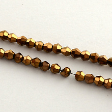 Honeyhandy Electroplate Glass Bead Strands, Rainbow Plated, Faceted Bicone, Copper Plated, 4x4.5mm, Hole: 1mm, 92~96pcs/strand, 13.78~14.37 inch