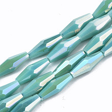 Honeyhandy Electroplate Glass Beads Strands, AB Color Plated, Faceted Bicone, Light Sea Green, 12x4mm, Hole: 0.8mm, about 59~60pcs/strand, 27.56 inch(70cm)