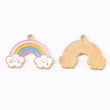 Honeyhandy Alloy Enamel Pendants, Rainbow with Cloud Smiling Face, Light Gold, Colorful, 18x24.5x1.5mm, Hole: 1.6mm