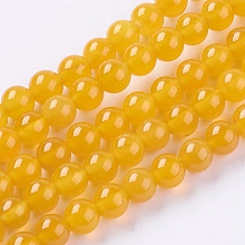 Honeyhandy Natural Agate Beads Strands, Dyed, Round, Yellow, 6mm, Hole: 1mm, about 62pcs/strand, 14.8 inch