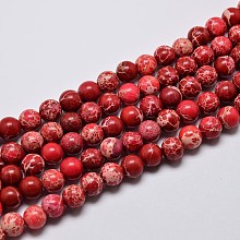 Honeyhandy Natural Imperial Jasper Beads Strands, Round, Dyed, Dark Red, 6mm, Hole: 1mm, about 62pcs/strand, 15 inch