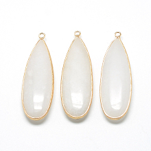 Honeyhandy Natural White Jade Big Pendants, with Brass Findings, Dyed, teardrop, Golden, White, 55~58x18~19x7mm, Hole: 2mm