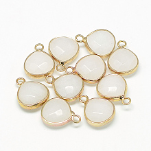 Honeyhandy Natural White Jade Pendants, with Nickel Free Brass Findings, Faceted, Dyed, Teardrop, Golden, Creamy White, 17.5x13.5x6.5mm, Hole: 2mm