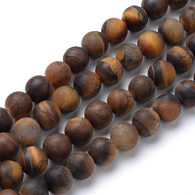 Honeyhandy Natural Tiger Eye Round Bead Strands, Frosted Style, 6~6.5mm, Hole: 1mm, about 63pcs/strand, 15.5 inch