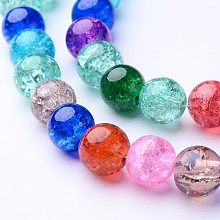 Honeyhandy 16 inch Mixed Color Round Crackle Glass Strands, 10mm, about 42pcs/strand, hole: about 1.5mm