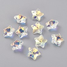 Electroplate Glass Charms, Faceted, Star, Clear AB, 13x13.5x7mm, Hole: 1.2mm