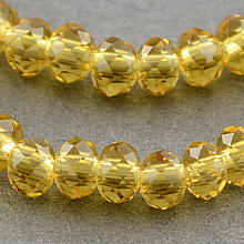 Honeyhandy Transparent Glass Beads Strands, Faceted, Rondelle, Goldenrod, 3x2mm, Hole: 0.5mm, about 188~190pcs/strand, 16.7 inch